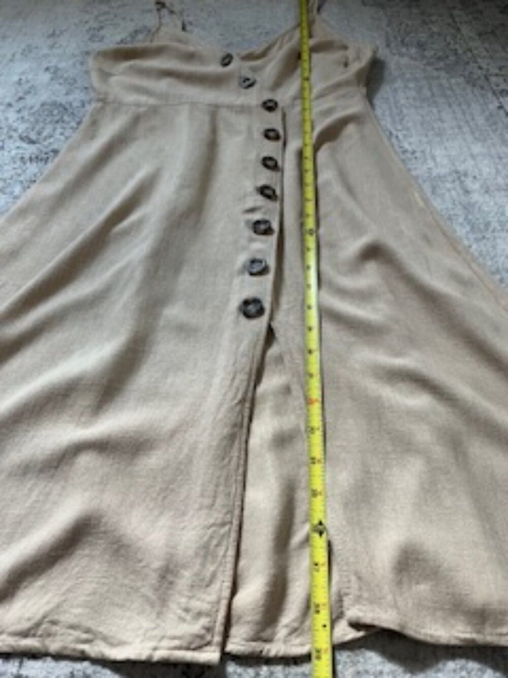 🧡3/15 ijoah Linen Blend Adjustable Straps Front Button Beige Dress Women's L - Picture 5 of 9